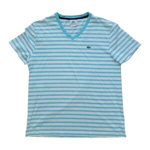 Lacoste Blue and‎ White Stripe V-neck Cotton T-Shirt Euro Size 6 Large